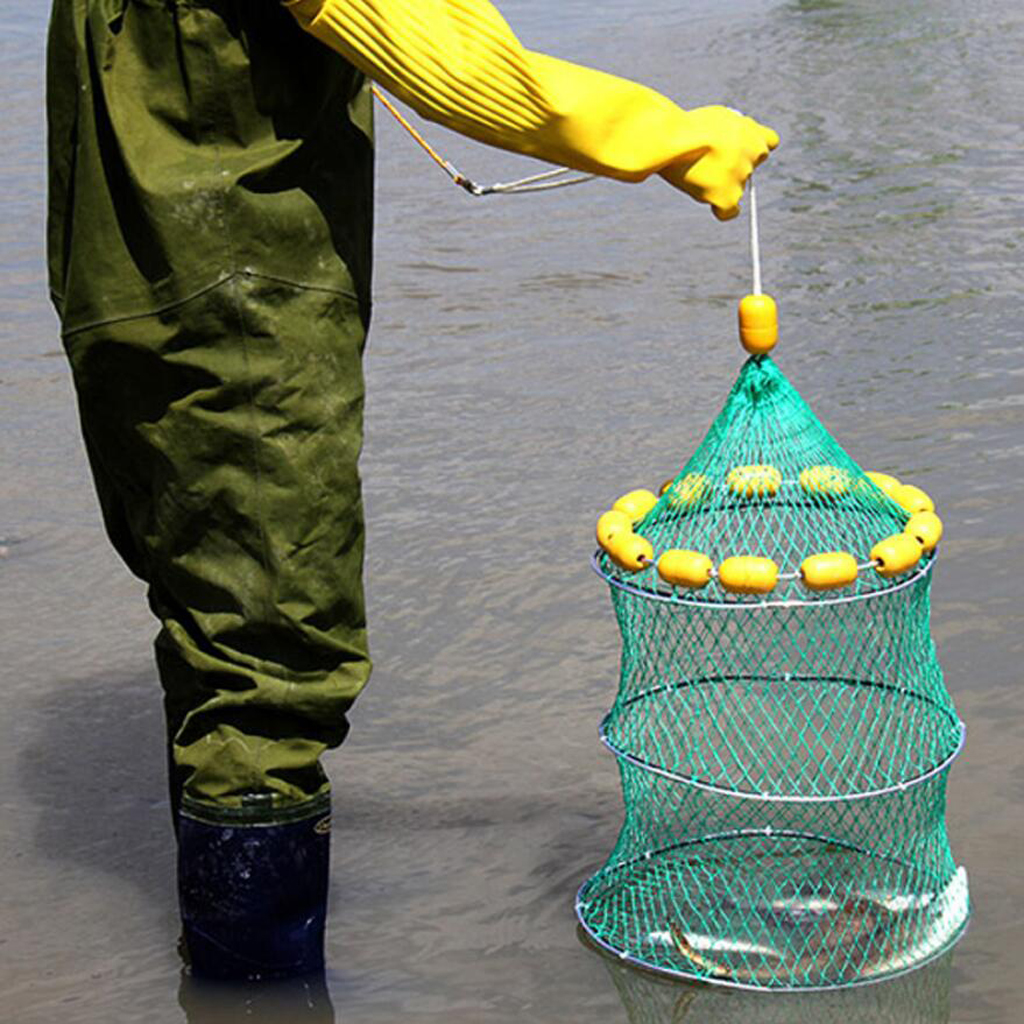 Fishing Net Trap Three-Layer Folding Fish Cage With 14 Float Balls