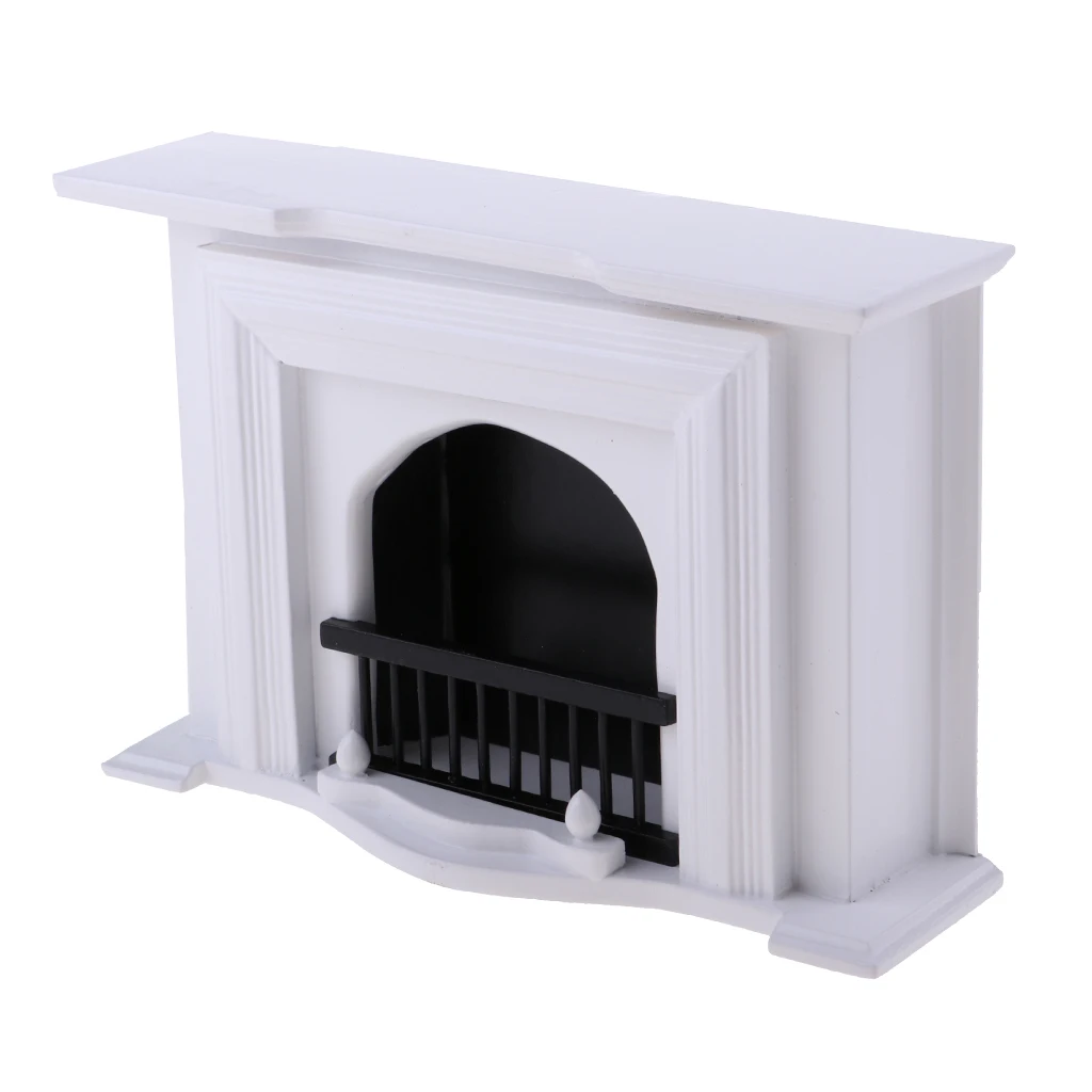 European Style 1/12 Wooden Fireplace Model Furniture for Dollhouse Living Room Bedroom Accessories Kids Pretend Play