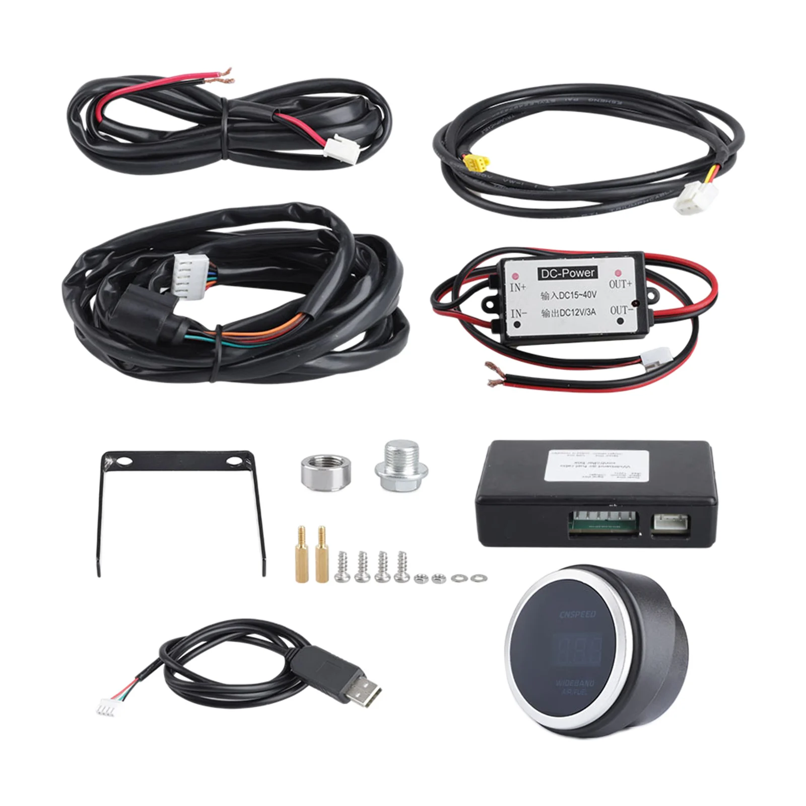 Digital Wideband Air / Fuel Ratio AFR Gauge Kit Includes Oxygen Sensor Data Logging Output Blue LED Display 2-1/16