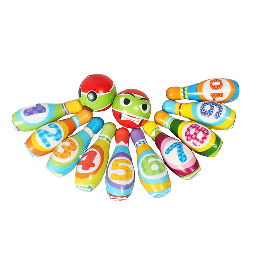 12pcs Kids Colorful Bowling Set, Toddlers Educational Toys, 10 Pins 2 Bowling