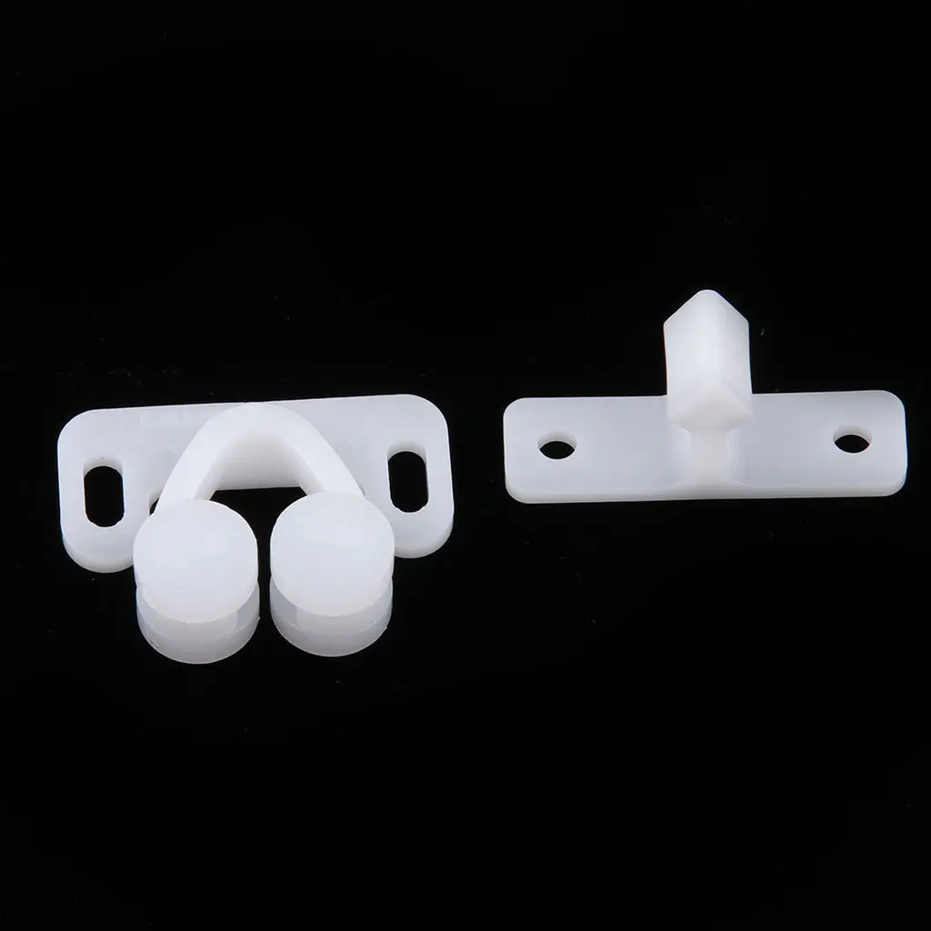 1 Set Boat RV Double Ball Roller Catch Latch for Cabinet Closet Doors White