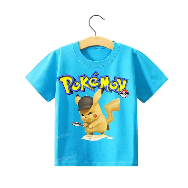 Pokemon Anime Figure T Shirt Birthday Girls Boys Shirts Pikachu Clothes Kawaii Graphic Tees 100% Cotton Digital Tops Xmas Gifts