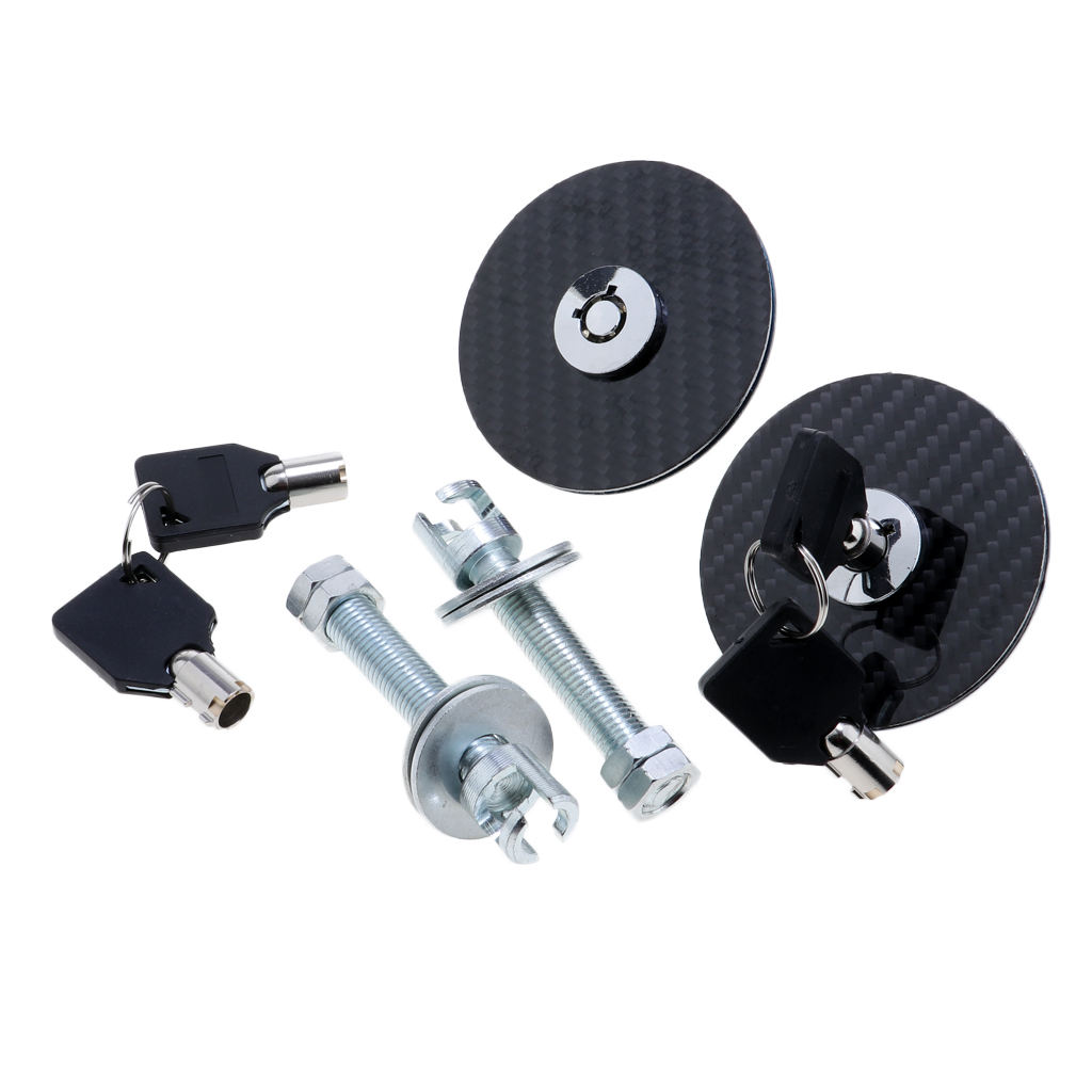 Racing Carbon Fiber Mount Bonnet Hood Latch Pin Locking Kit with Keys & Mounting Bolts (Black)