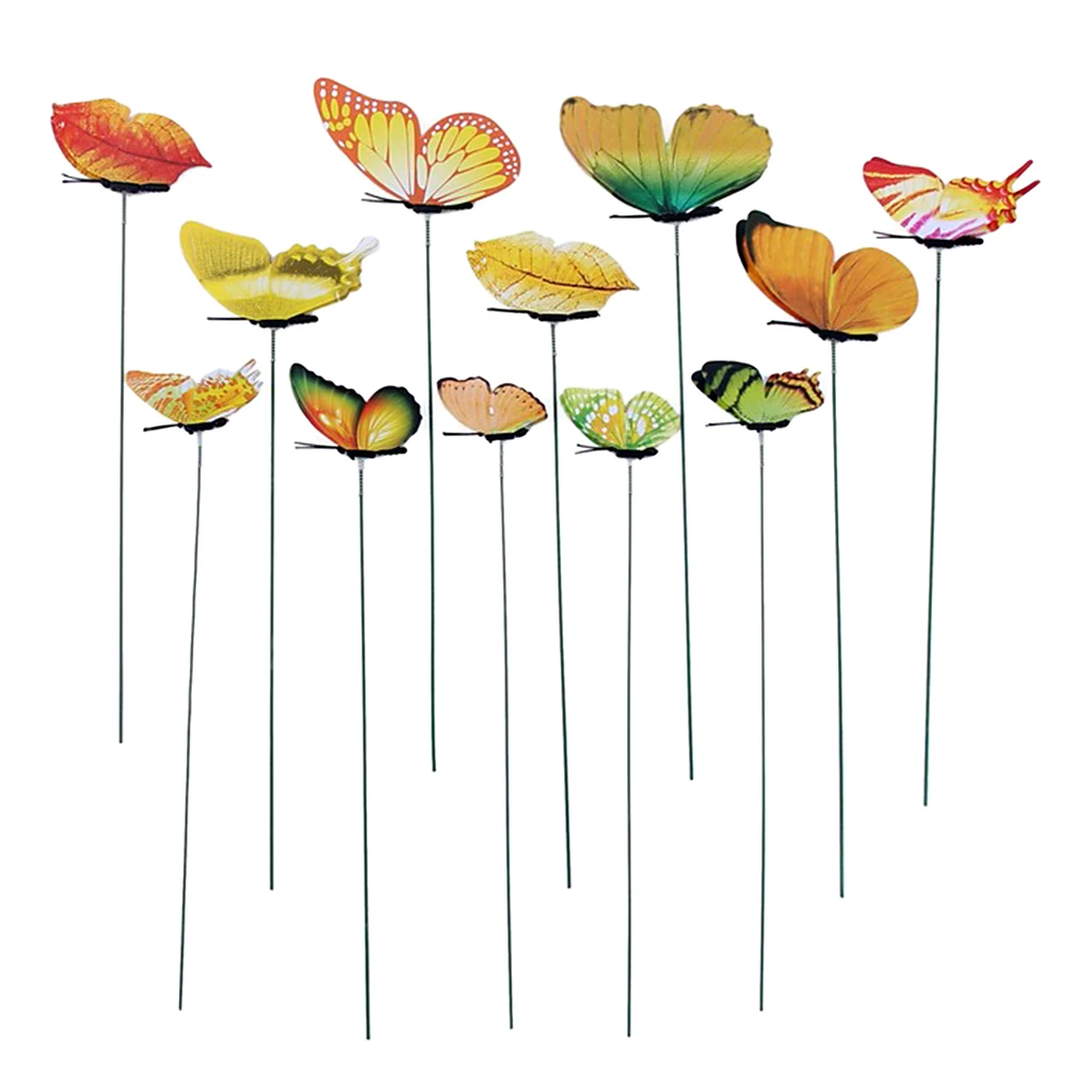 12 Pcs Planter Flying Butterfly Stakes Vibrating Yard Garden Decor