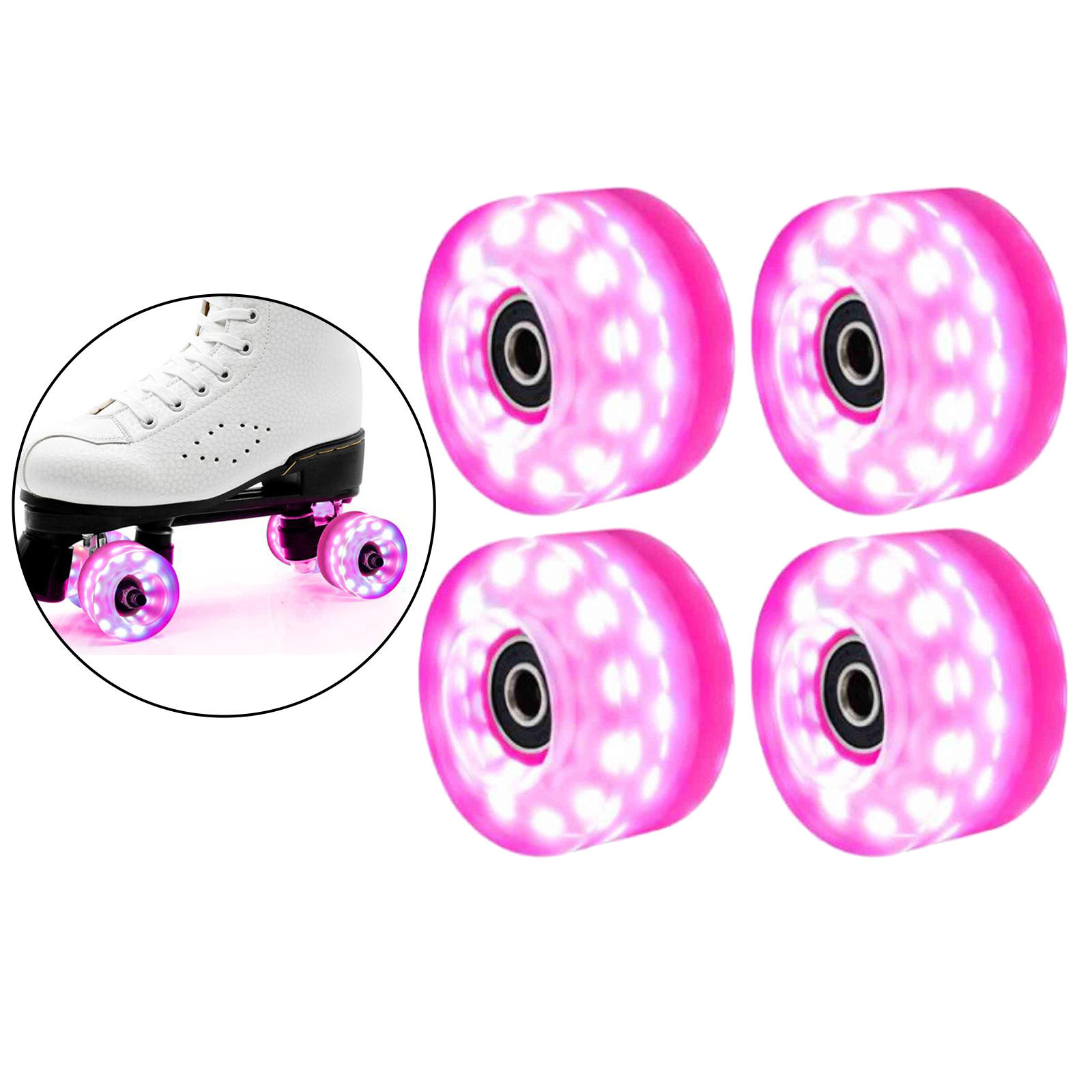 4PCS Light Up Quad Roller Skate Wheels 58mm x 32mm, Luminous Light Up Quad Roller Skateboard Wheels with Bearings Installed