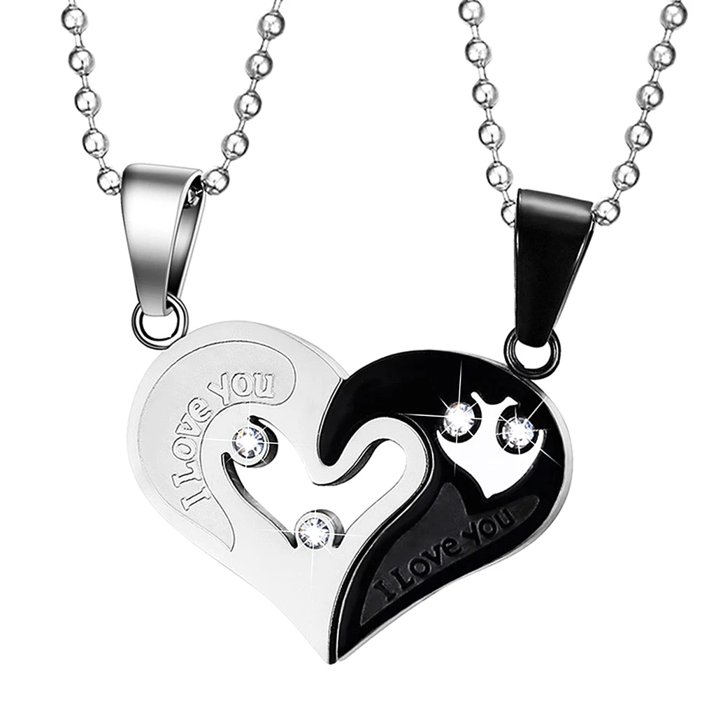 1 Pair His And Hers Matching Stainless Steel Half Heart Pendant