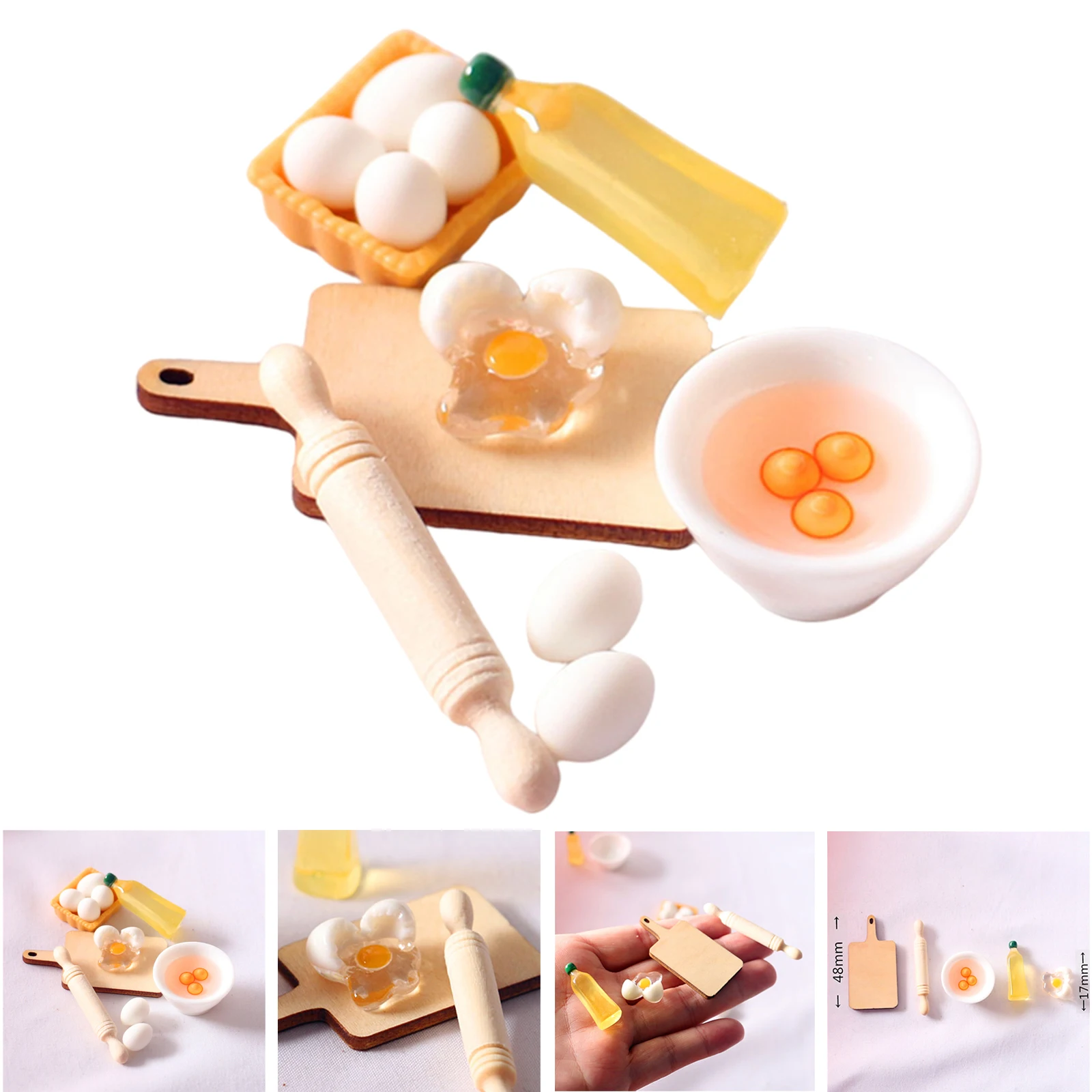 1/12 Dollhouse Miniature Cute Rolling Pin Egg Bowl Olive Oil Set Doll House Handcrafted Furniture Model Decor Mini