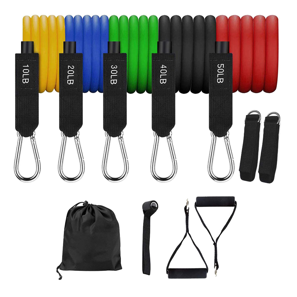 11Pcs Latex Fitness Resistance Bands Set Deluxe Tube Home Women Equipment