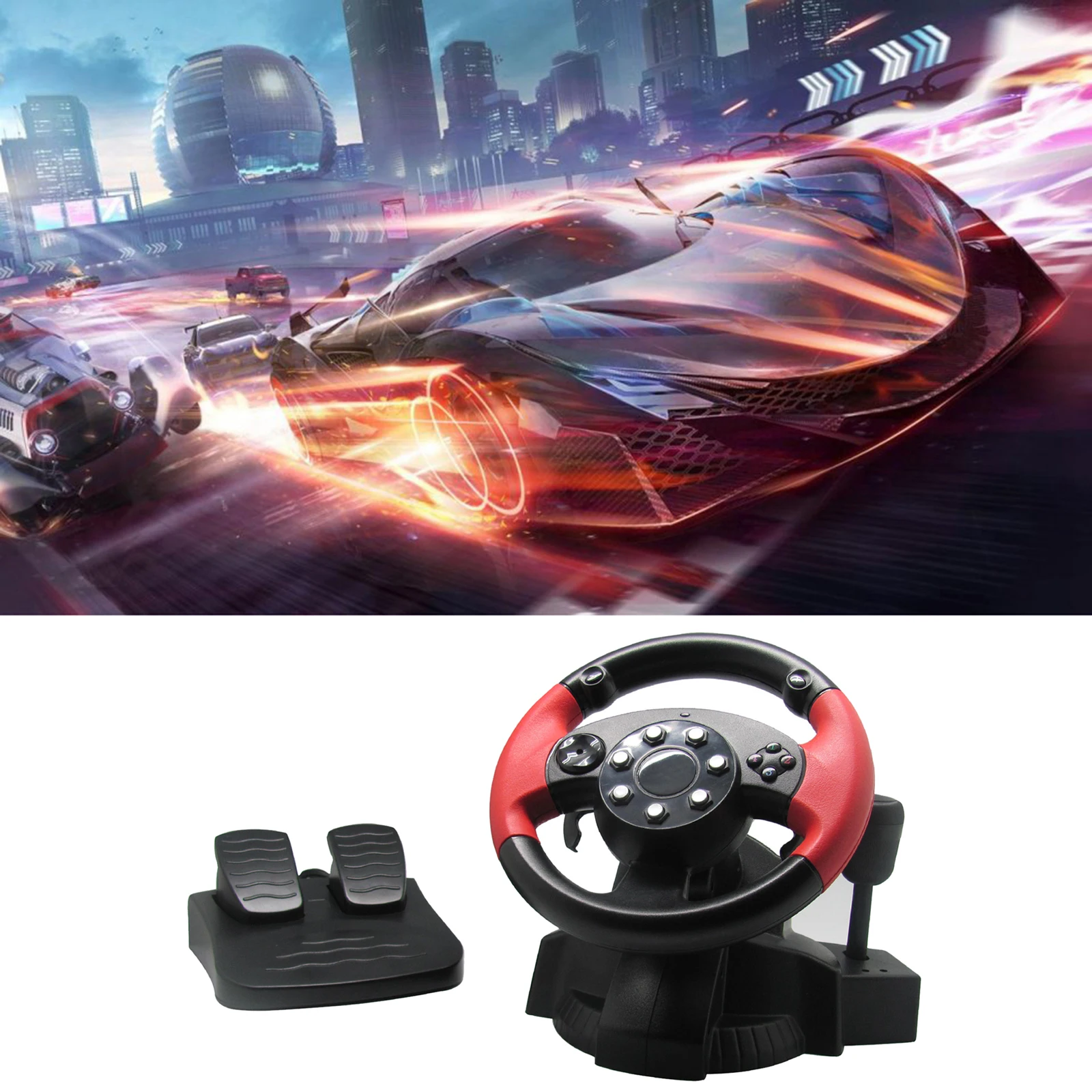 Gaming Car Racing Simulator Vibration Driving PC Steering Wheel & Pedals Set