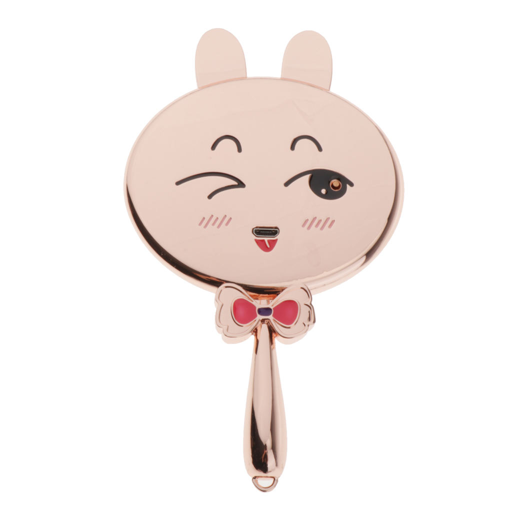 Rabbit Travel Compact Handheld LED Lighted Round Makeup Mirror for Skin Care