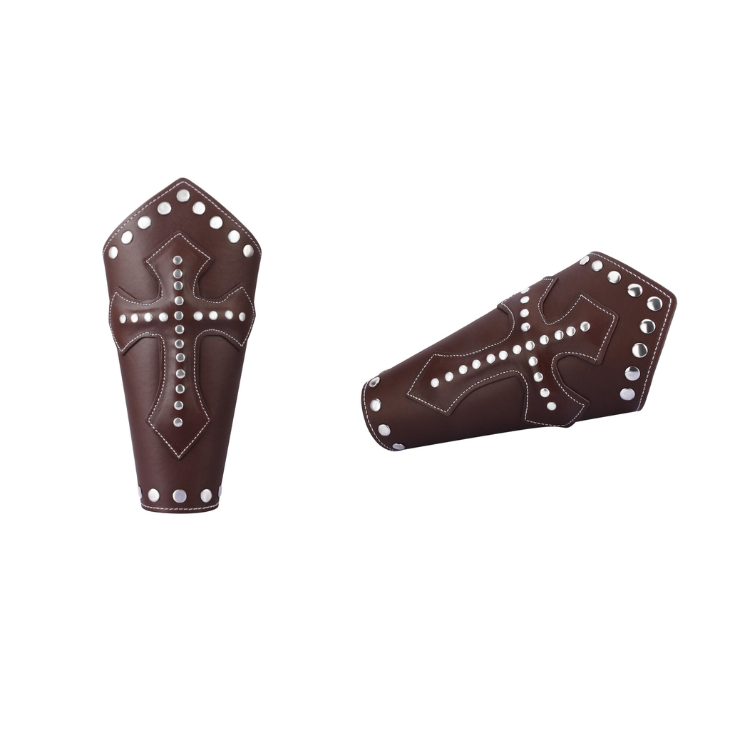 2X Punk Coffee Leather Bracer Cuff Band Cross Rivet Bracelets Halloween Gift