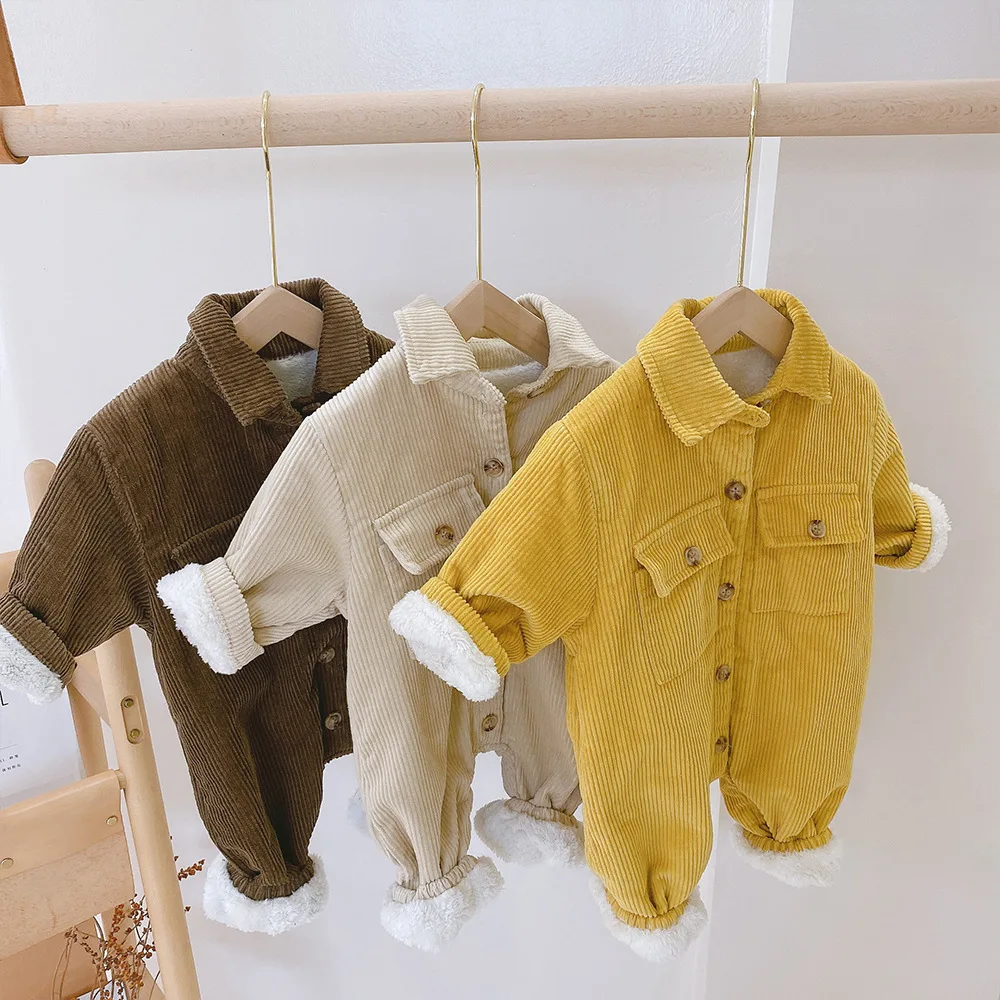 Newborn Infant Baby Boy Girl Cartoon Hooded Corduroy Romper Jumpsuit Clothes Winter Baby Clothes Warm Toddler Romper Kid EY08161 cool baby bodysuits	