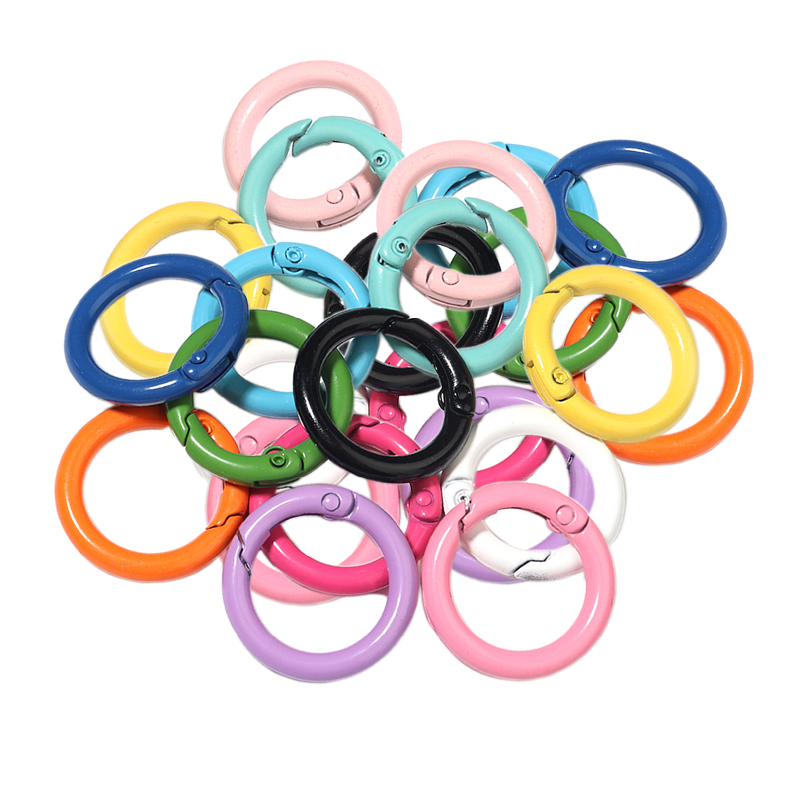 30Pcs Colorful Round Spring Snap Clip Hook Carabiner Keychain Bags Buckle Key Chain Key Mountaineering Backpack DIY Traveling