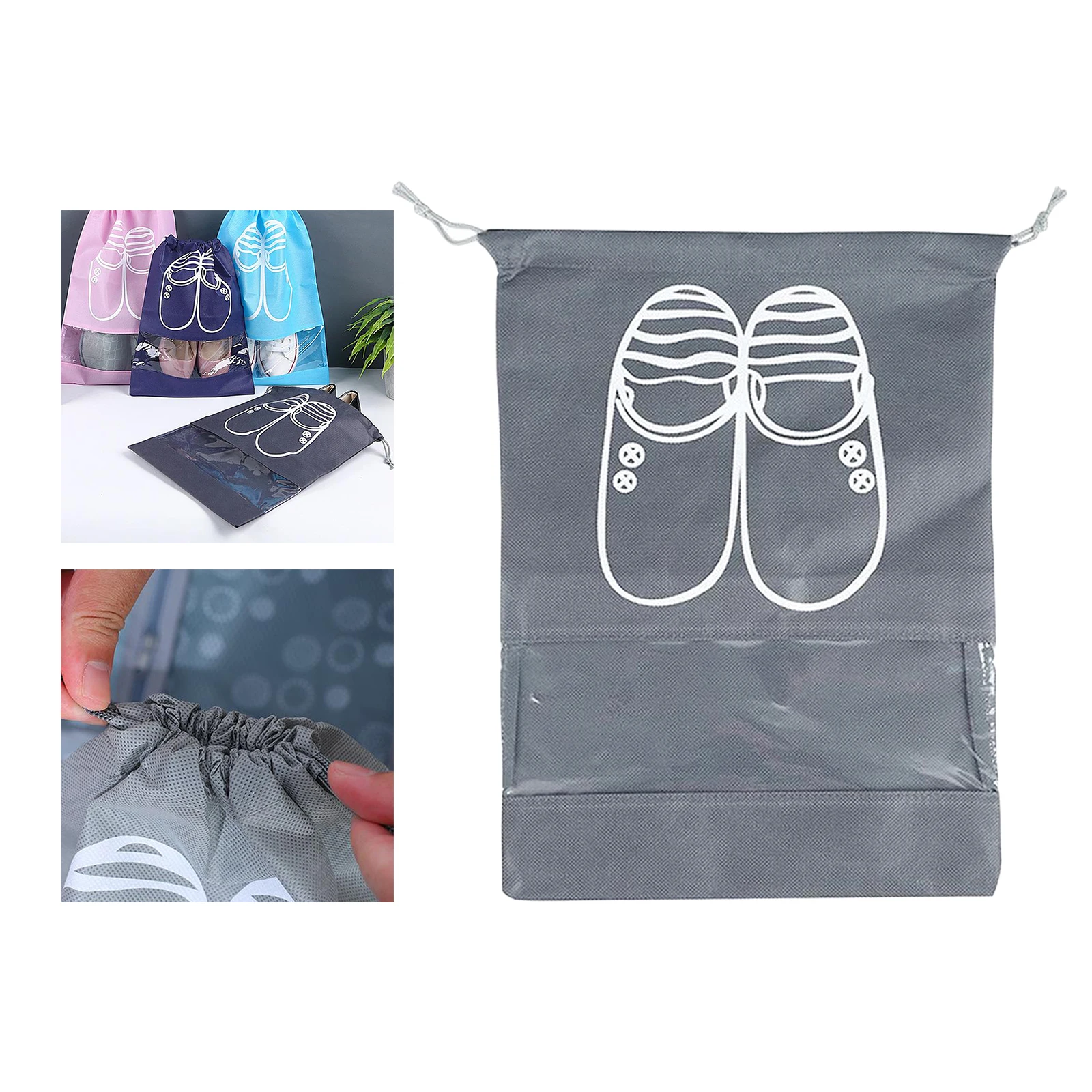 Dust-proof Thick Foldable Pouch,Portable Beam Drawstring Shoe Storage Bag,Travel Sundries Pouch