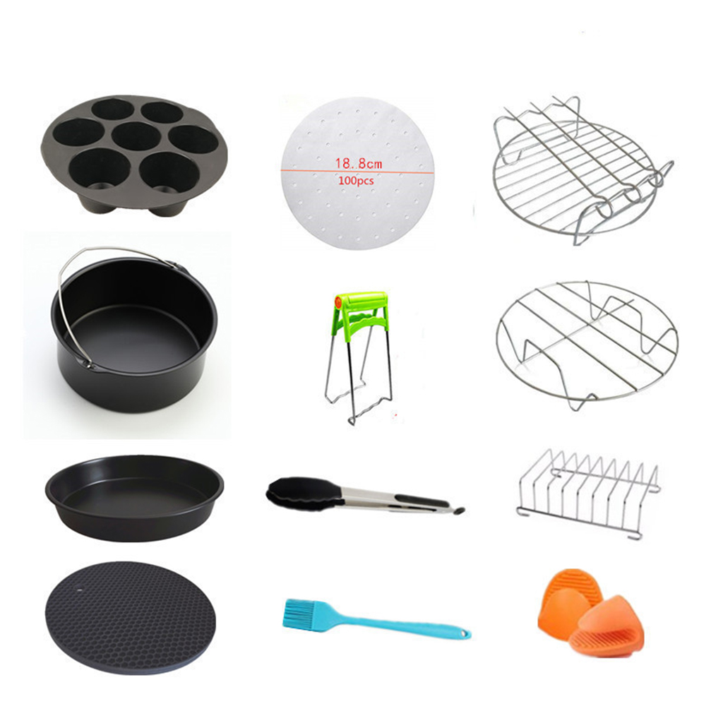 Air Fryer Accessories 7 inch 12 pcs Pizza Pan Metal Holder Silicone Oil Brush Pan Gripper