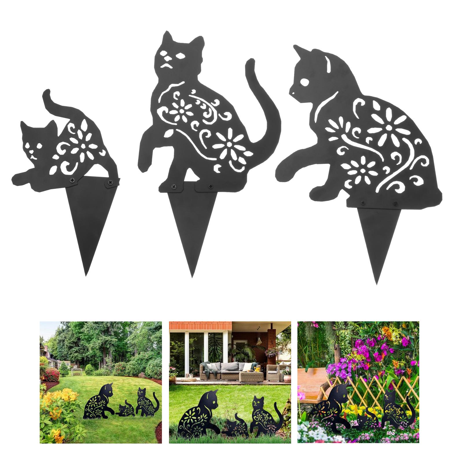 Animal Decorative Metal Garden Art Cats Statue Stakes Yard Decor Ornaments