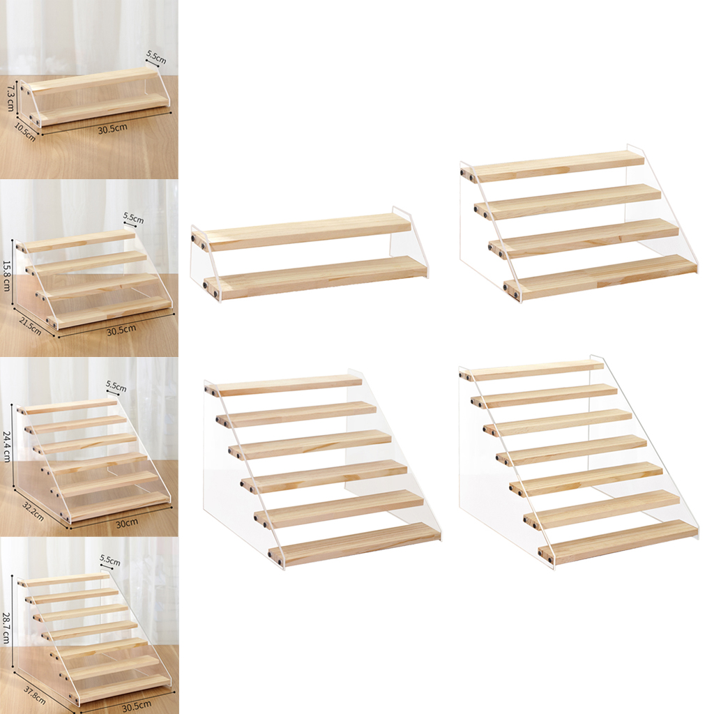 Acrylic Display Riser Wooden Rack Stand Clear Doll Toy Organizer Jewelry Showcase Displays Shelf