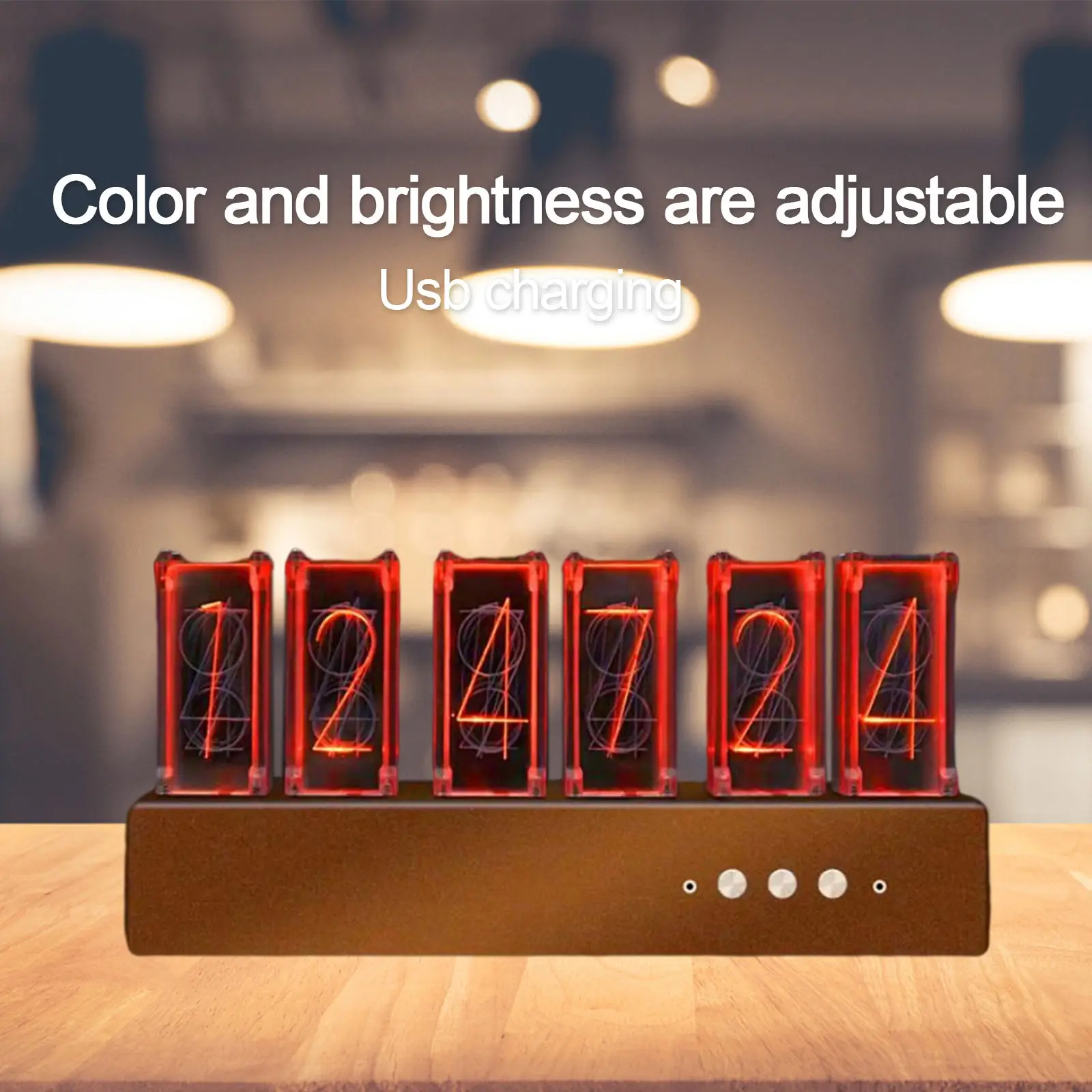 Nixie Tube Clock LED Vintage Variable Color DIY USB Powered Simulation RGB Quasi Glow Tube Clock for Best Gift Desk Bedroom Home