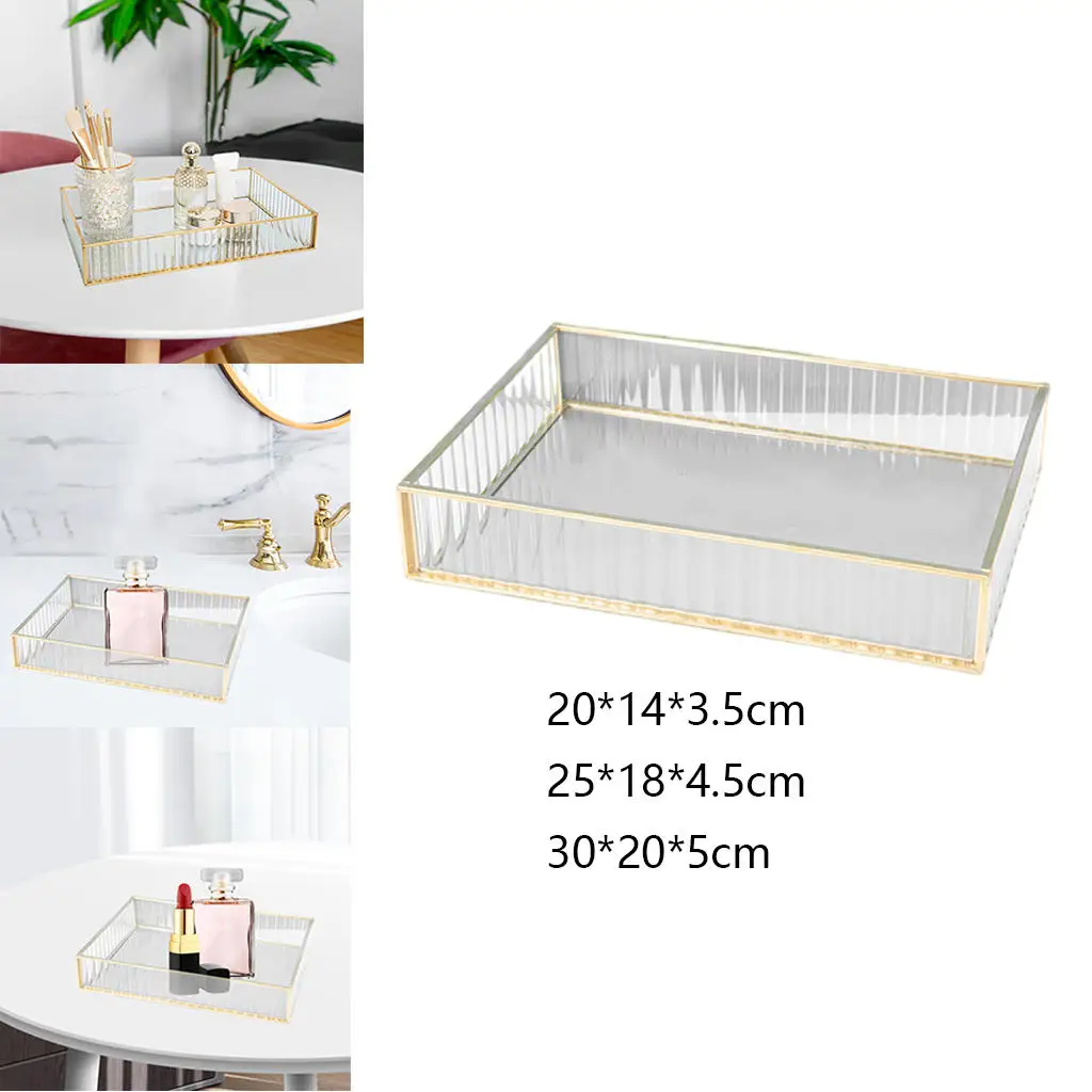 Storage Tray Home Decor Products Brass Stripes Jewelry Organizer Multiple Uses Decorative Accessories for Toiletries