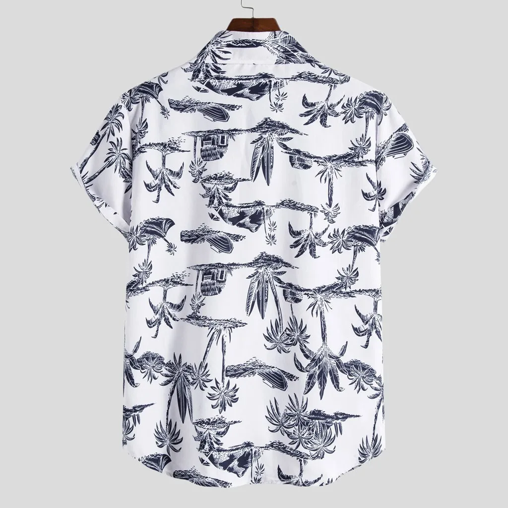 Hawaiian Shirt Mens Summer Ethnic Aloha Palm Tree Printing Tops Short Sleeve Shirt Casual Harajuku Shirt Male Chemise Homme 2022