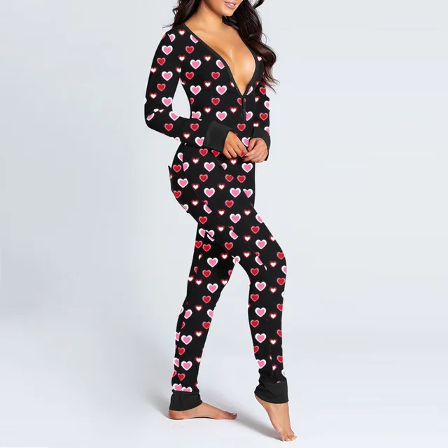 Sexy pajama for women christmas pajamas new year jumpsuit sleepwear  button-down front back butt bum open ass flap jumpsuit xmas print  loungewear
