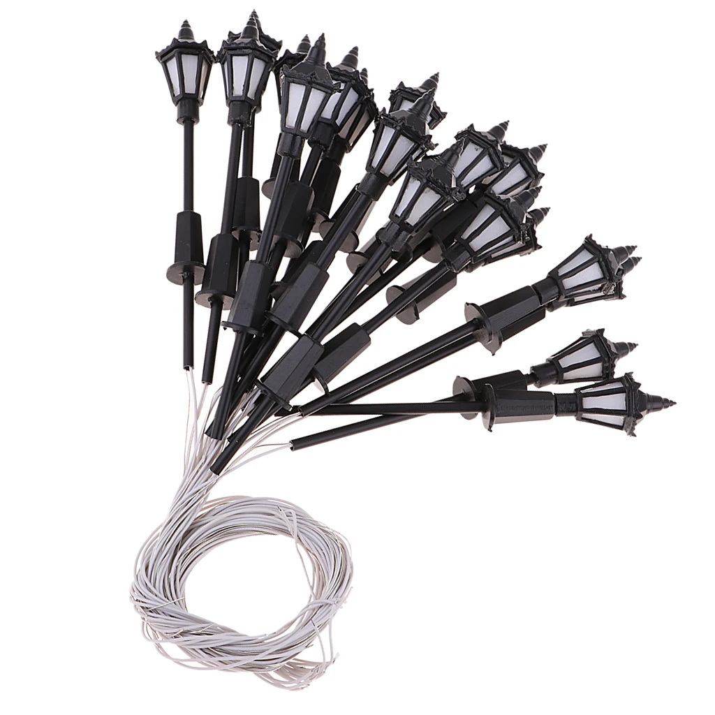 20pcs 1:150 Scale Outdoor Decorative Landscape Lights 3V White Light Simulation Mini Garden Street Lamp