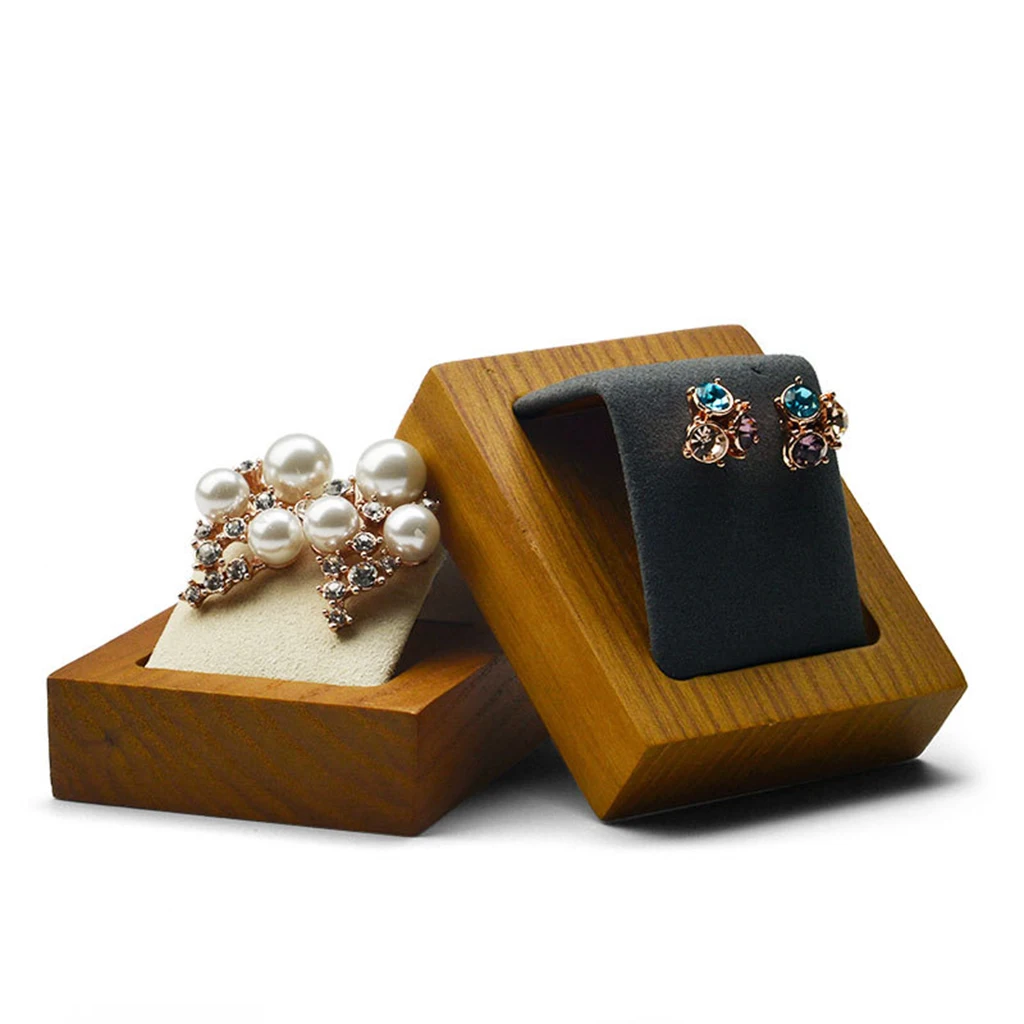 Jewelry Display Tray Necklace Holder Earrings Stand Storage Case with Wooden Base 6.8x5.5x1.7cm