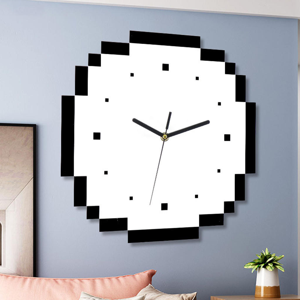 30cm Large Round Art Mosaic Pixel Wall Clock Bedroom Bathroom Decor Ornament