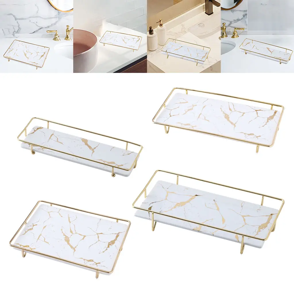 Bathroom Storage Tray Golden Marbling Jewelry Rack Creative Storage Tray Marble Storage Tray for Dressing Table Bedroom