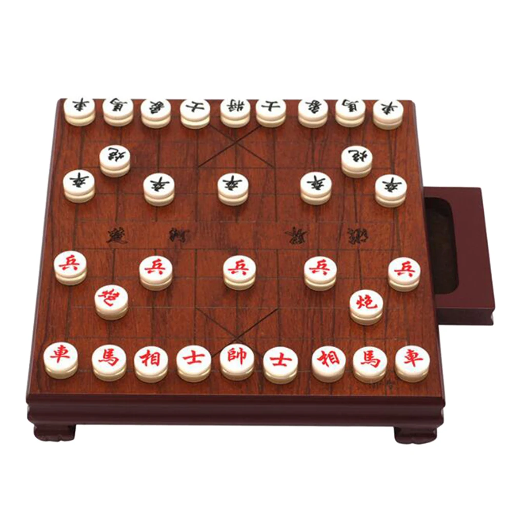 Vintage Chinese Chess Set with Chess Board Handmade Standard Xiangqi Chess Set Chessboard Game Travel Game Toys for Kids Adult