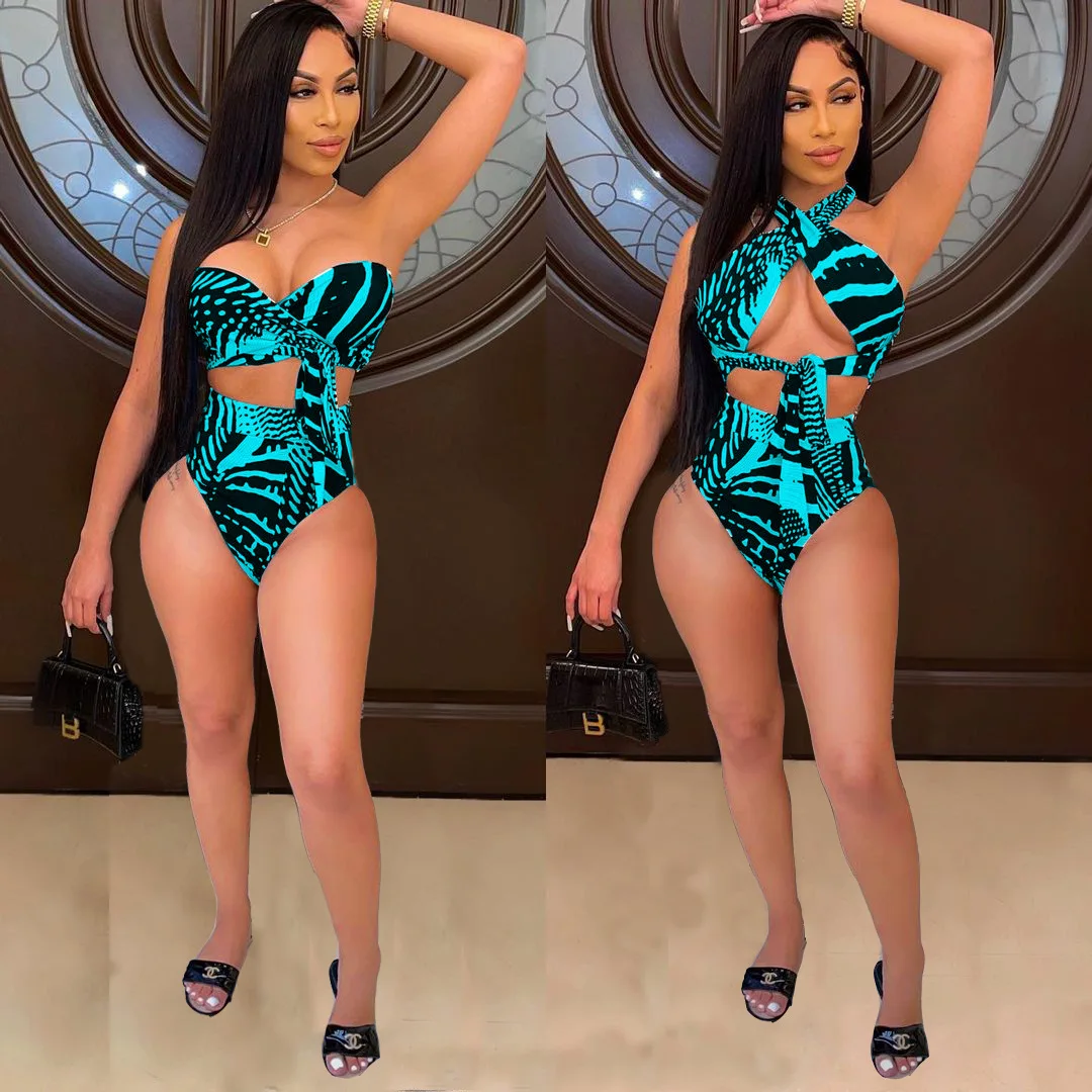 high leg bikini set 2021 Summer New Sexy Hollow Printed Black and White One-piece Two-piece Female Bikini cute bikini sets