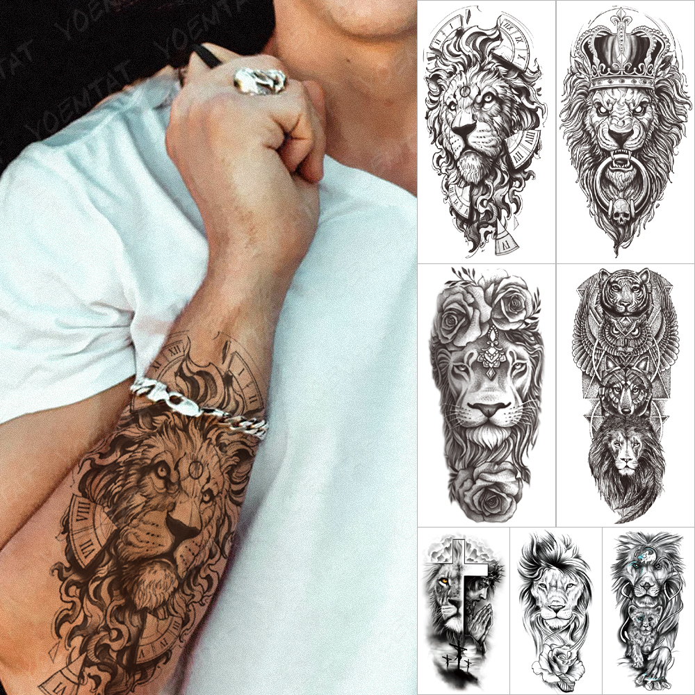 Best of Waterproof Temporary Sleeve Arm Tattoo Sticker Lion Clock Tiger Gear Skeleton Rose Tattoos Body Art Fake Tatoo Men Women Black Reviews & Tips