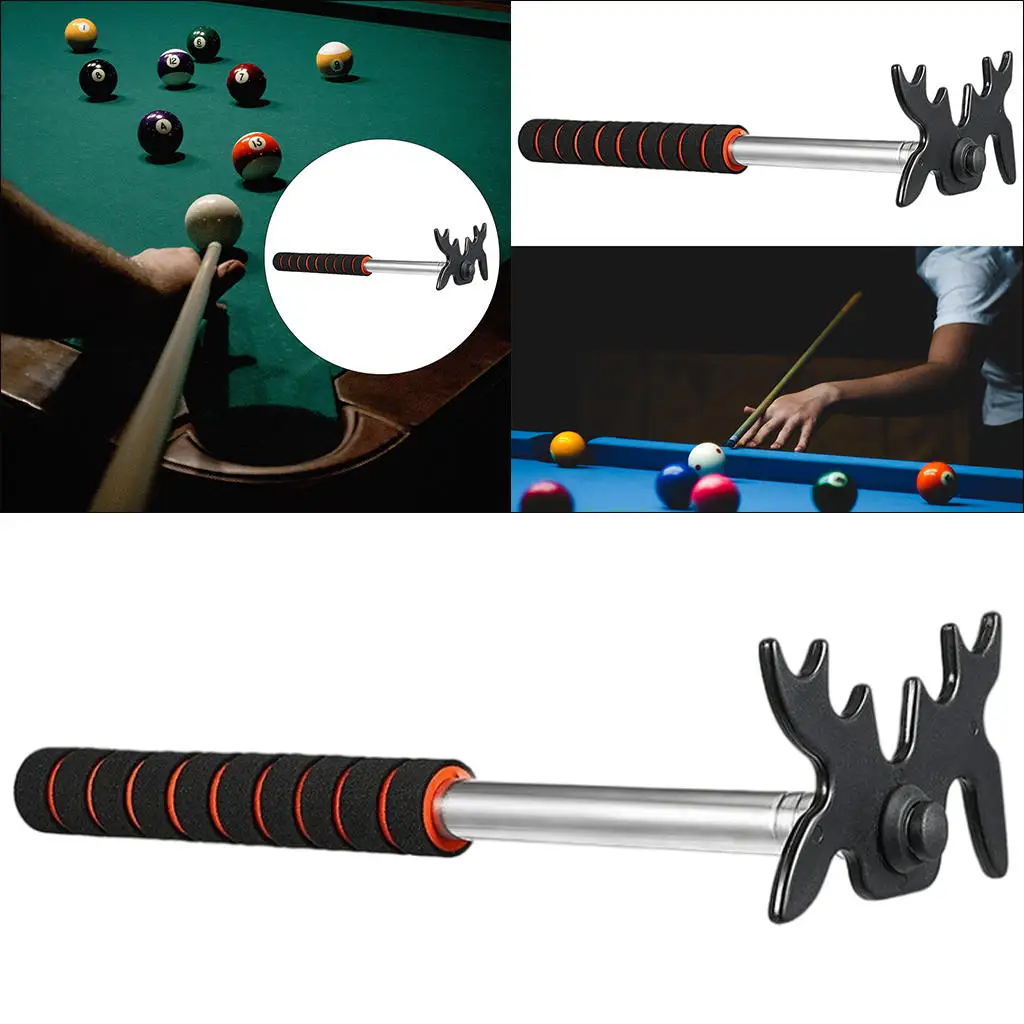 Retractable Billiards Pool Cue Stick with Removable Plastic Bridge Head Stainless Steel Portable for Indoor Competition
