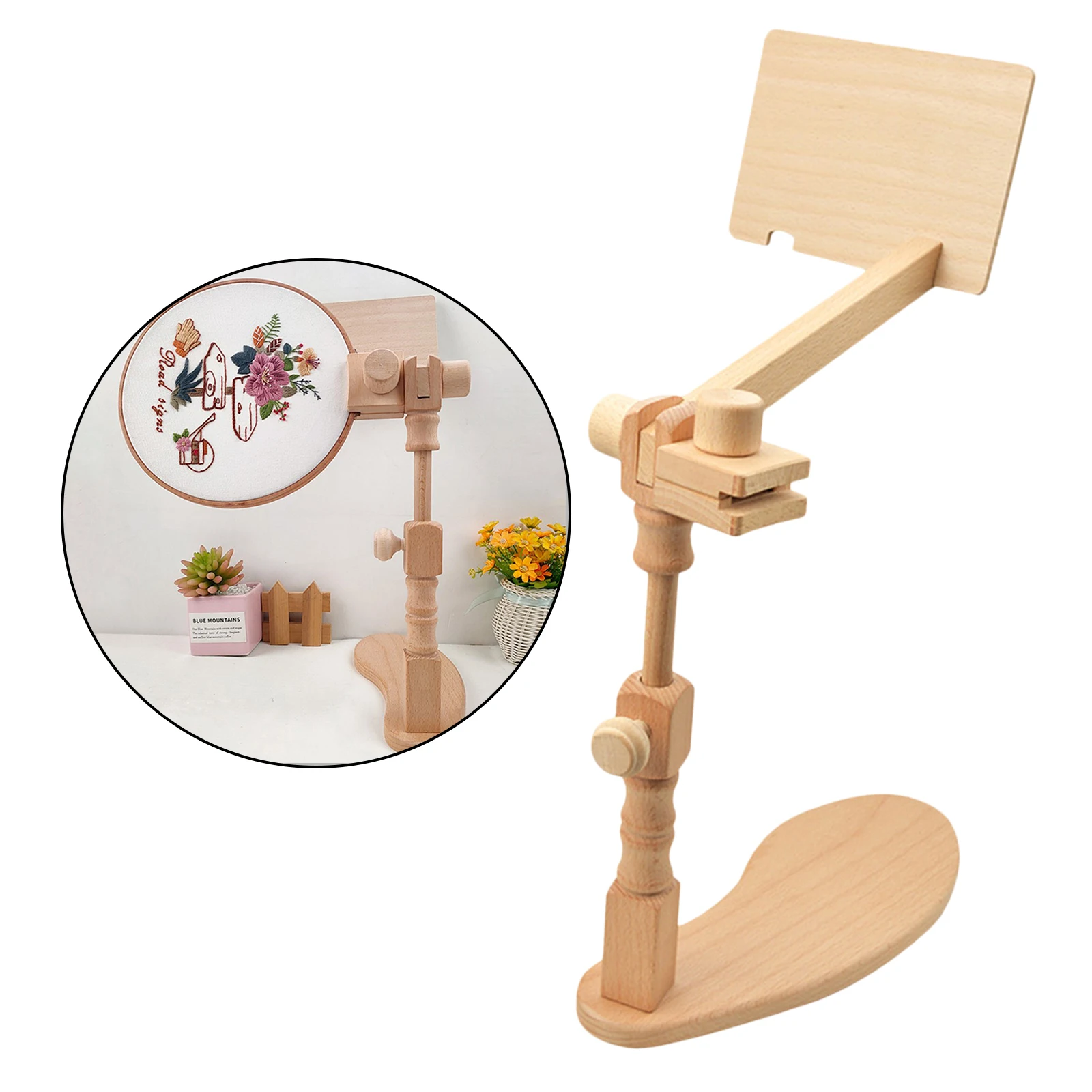 Wooden Embroidery Hoop Adjustable Desktop Stand Cross Stitch Rack Frames Rings Holder for Adults Mother Gifts