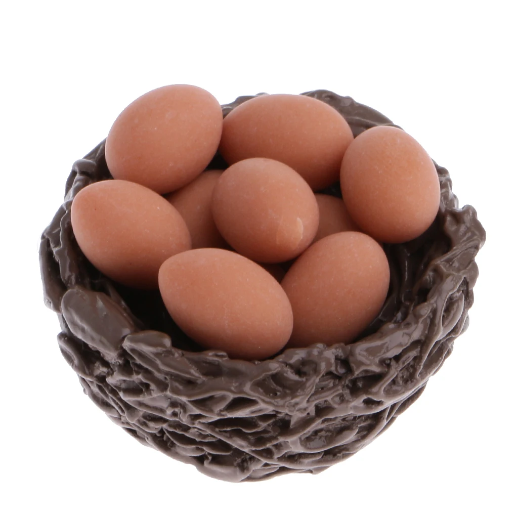 Miniature Chicken Nest with 10 Eggs for A Dollhouse in 1:12 Scale
