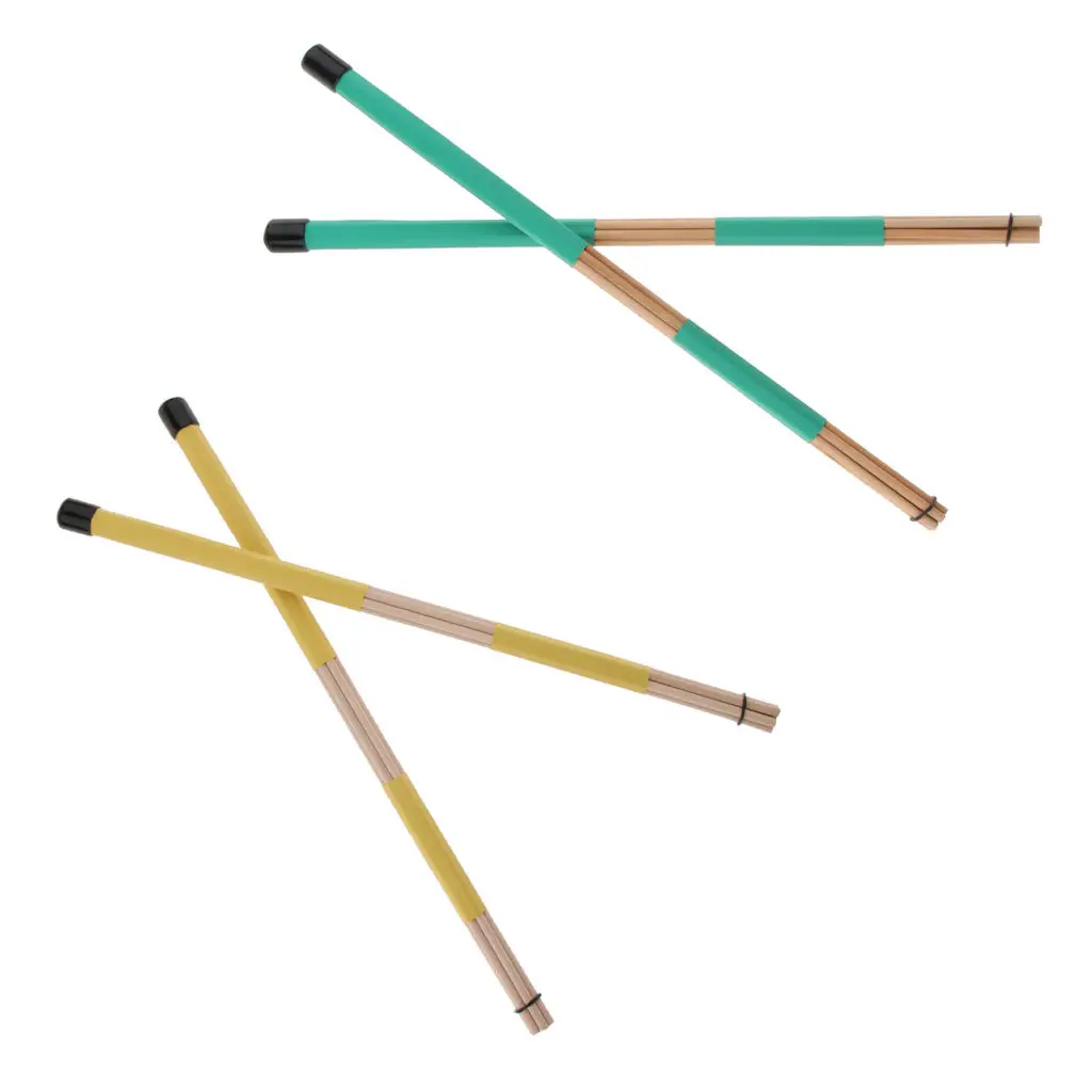 1 Pair Wooden Drum Multi Rods Sticks Drumsticks Brushes with Rubber Handle