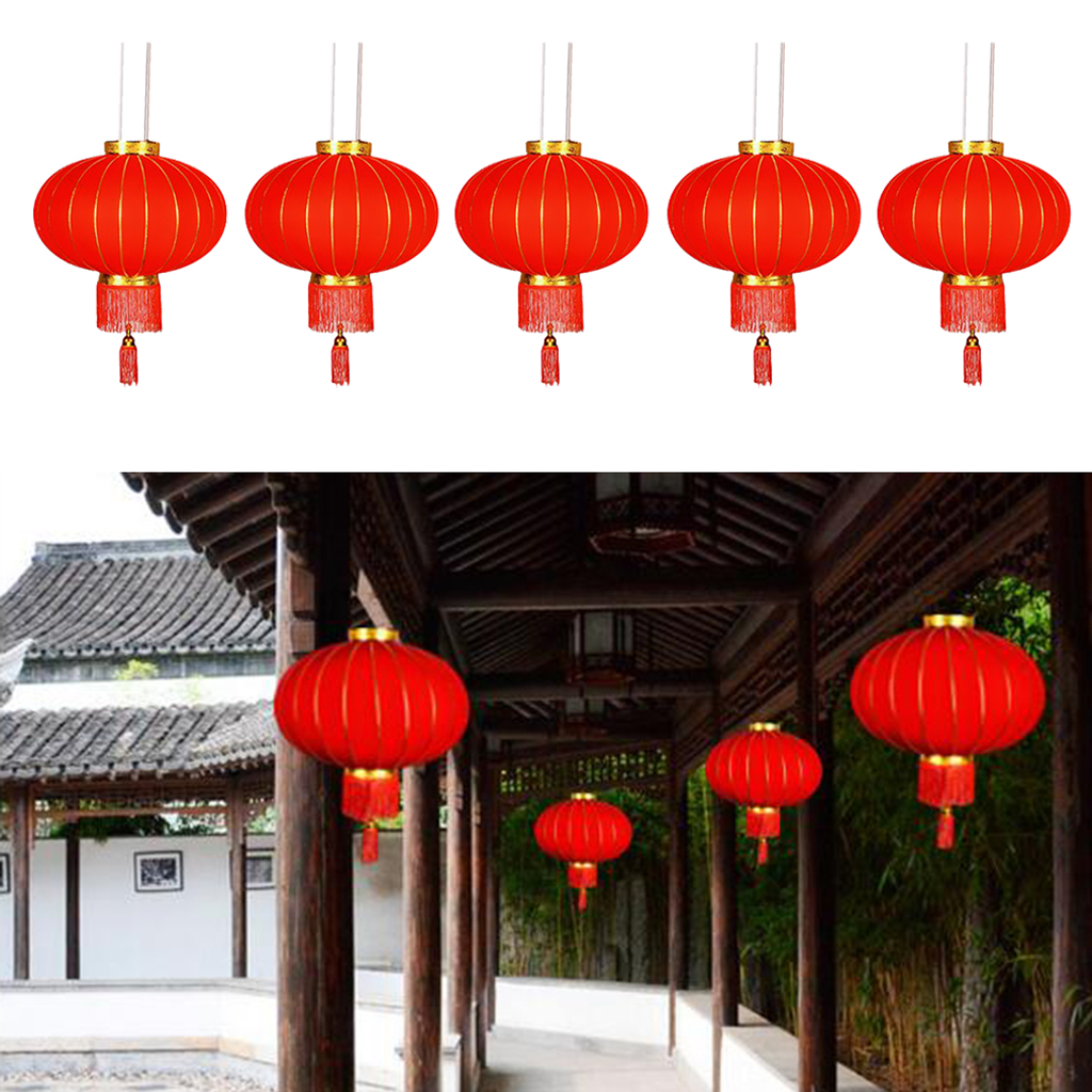 5x Chinese Flocking Red Lanterns Spring Festival Decor DIY Craft 34x16inch