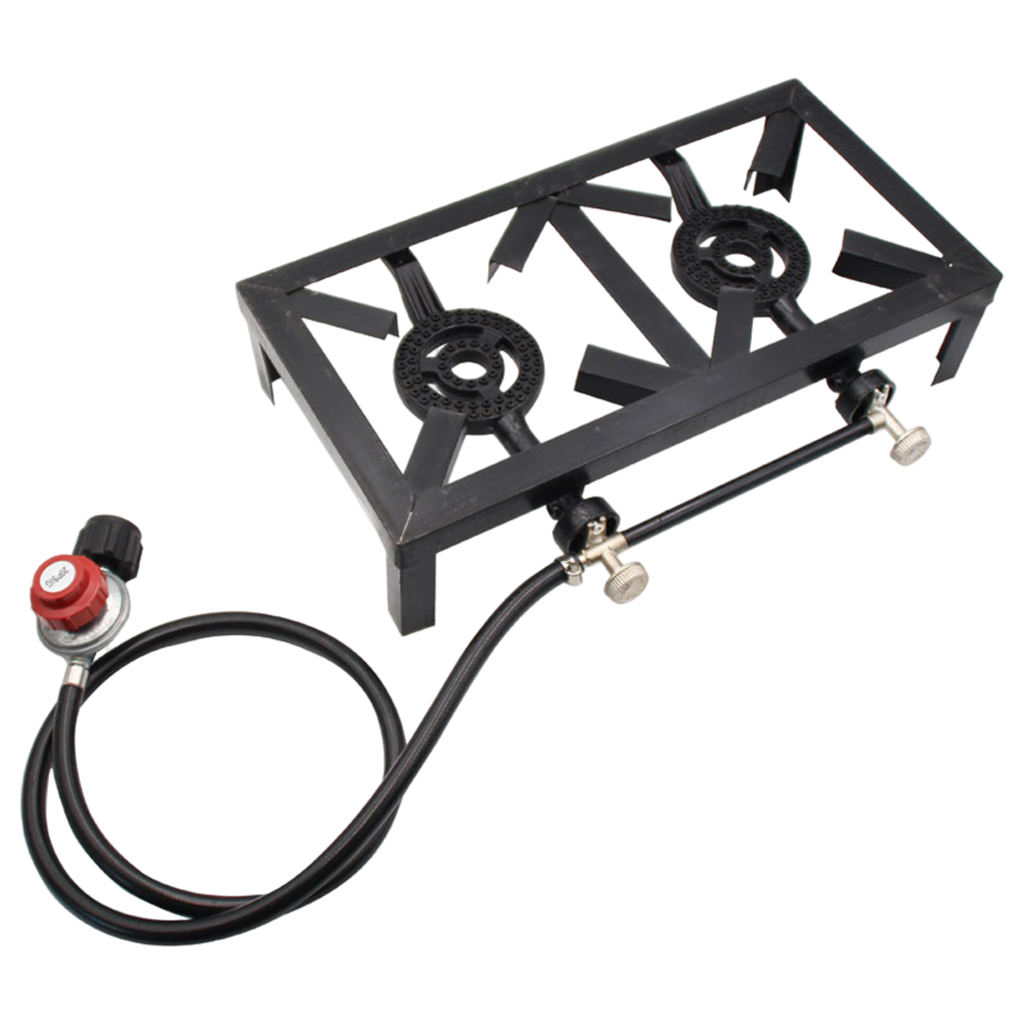 Portable Outdoor Propane Gas Stove Double-Burner Two Burner Cooker for Camping Patio BBQ Fishing Cookware