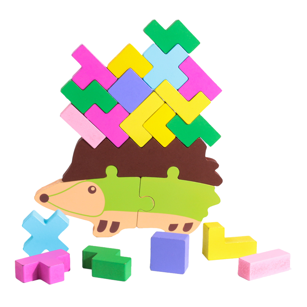 20-piece Wooden Building Blocks, Colorful Wooden Building Blocks Hedgehog Shape, Kids Puzzle Education