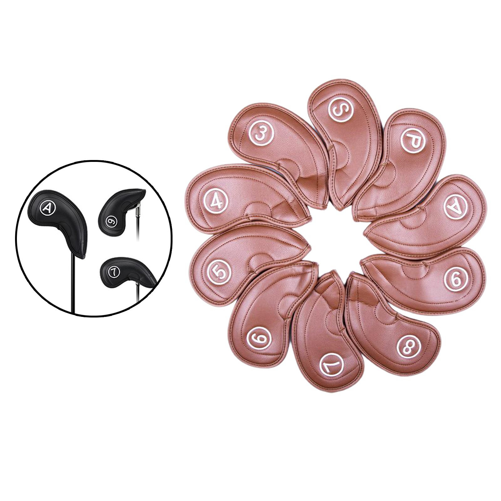 10pcs Golf Club Head Cover PU Leather Wedge Iron Protective Headcover for Universal Glof Irons 3/4/5/6/7/8/9/P/A/S