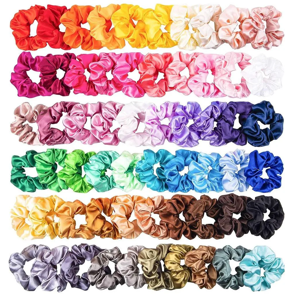 60PCS Fashion Scrunchie Solid Silk Satin Hair Band Hair Ties For Women Girls Ponytail High Quality Chouchou cheveux femme #A headbands for women