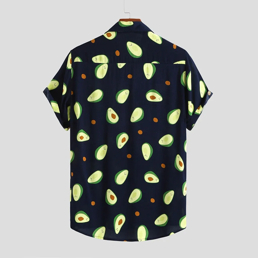 Mens Avocado Print Shirt Summer Button Loose Streetwear Tops Turn Down Collar Short Sleeves Casual Hawaiian Shirts Chemise Homme