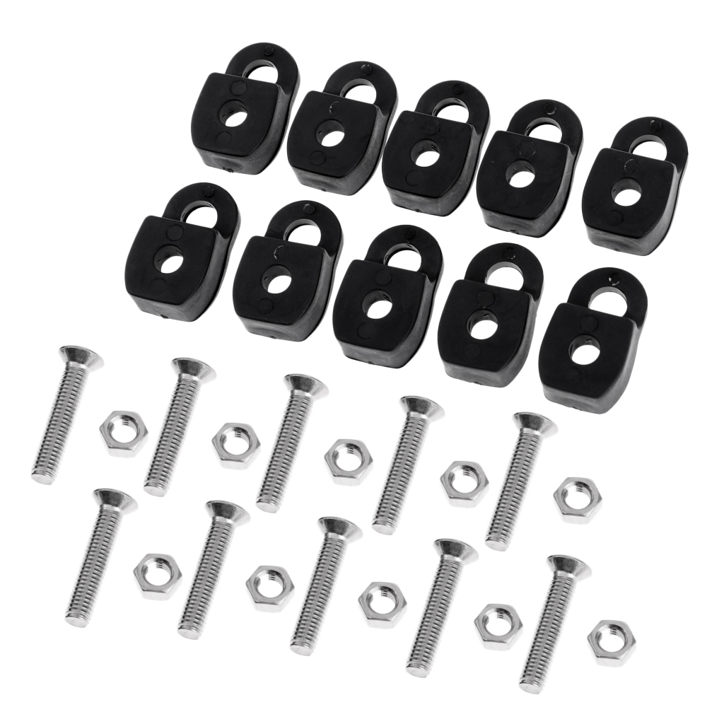 10 Pieces Round Double Hole Rope Buckle Black for Kayak Inflatable Boat
