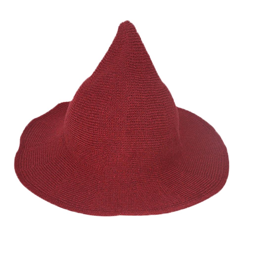 Women Modern Wool Witch Hat Foldable Costume Pointed Hat Halloween Party Hats Warm Autumn Winter Cap
