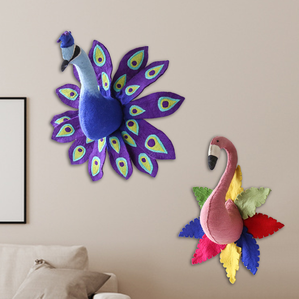 Cute 3D Colorful Flamingo Peacock Wall Art ing Girl Stuffed Toy Animal Head Wall Decor for Kids Room Birthday Wedding Gift