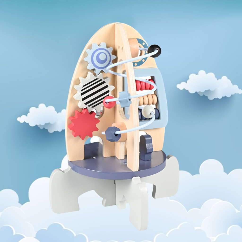 Wooden Lacing Threading Beads Counting Puzzle Rocket Toy Educational Toy