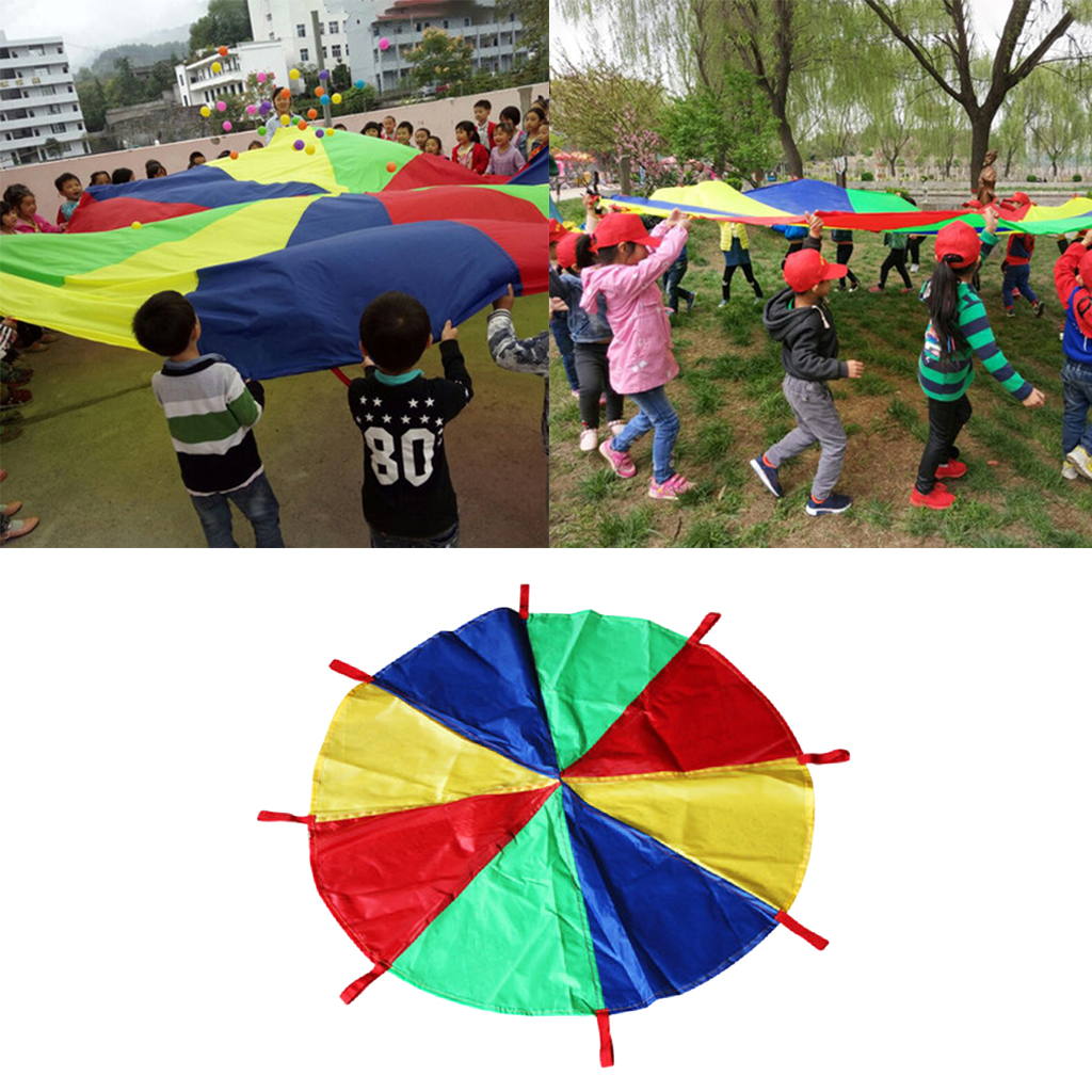 6~16 Foot 4 Colors Kids Play Parachute Tent with 8 Handles Activities Toys