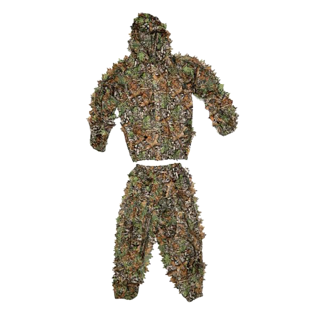 3D Camo Hooded Stretchy Ghillie Suits Clothes Jacket Pants Zipper Design for Hunting Shooting