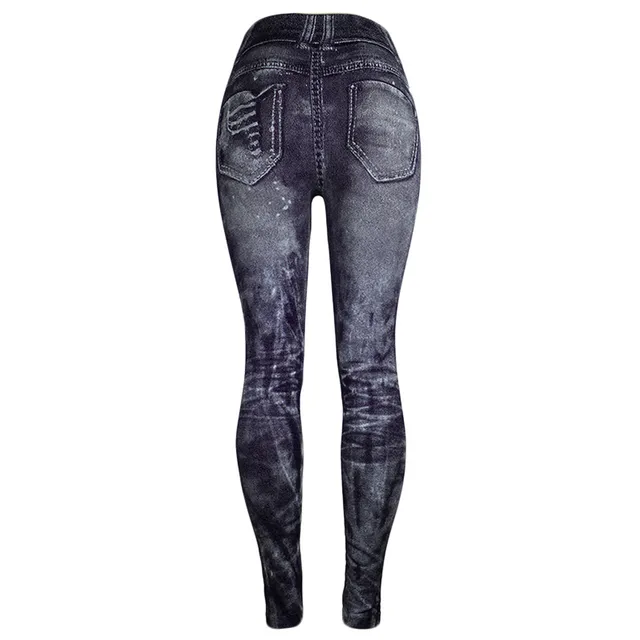 Stretch Fitness Fake Pockets High Waist Leggings Faux Denim Jeans Sexy  Elastic Jeggings Soft Casual Thin Pencil Pants Female