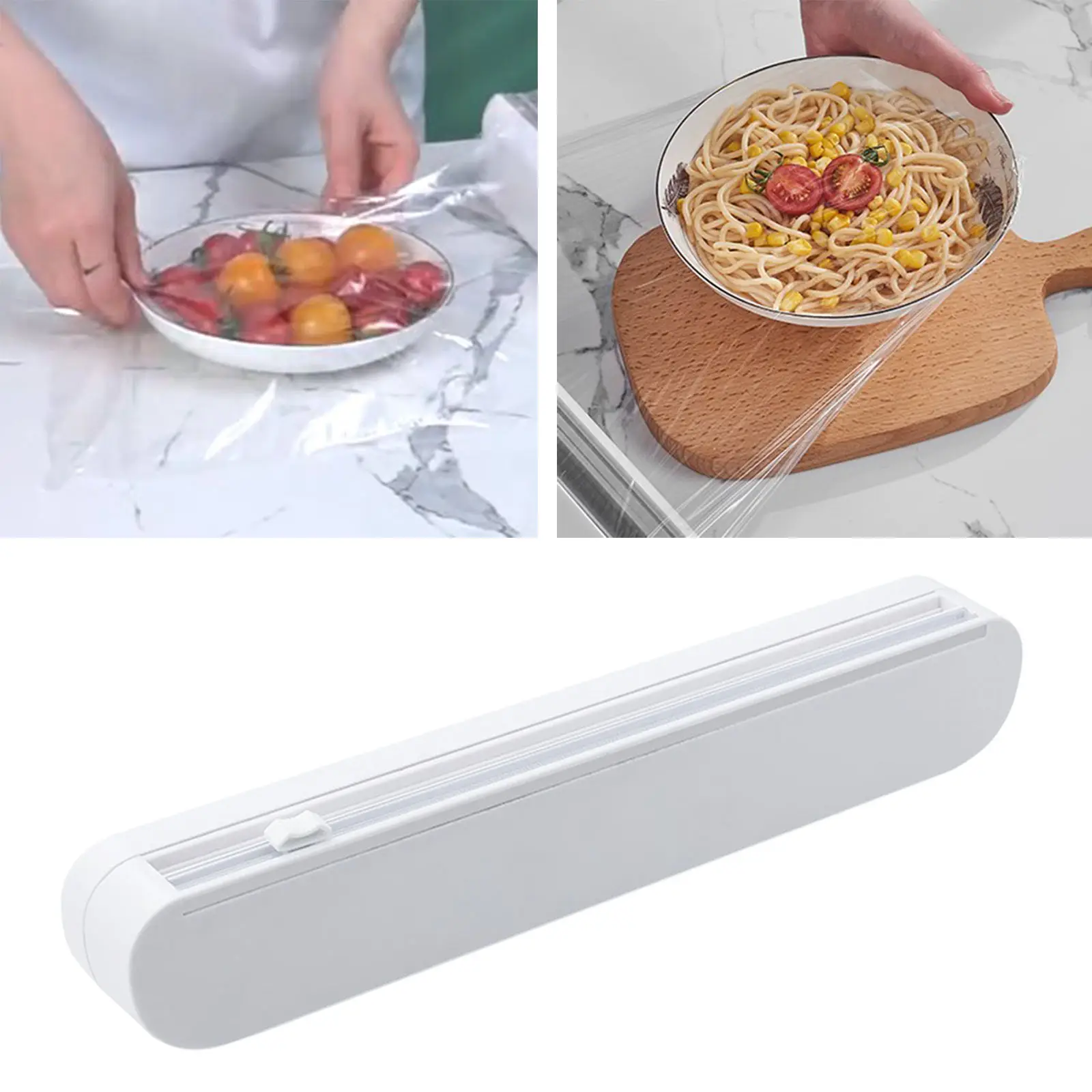 Food Wrap Dispenser Cutter with Plastic Wrap Kitchen Tool Foil Cling Film Wrap Dispenser Plastic Wrap Cutter Storage Holder Box